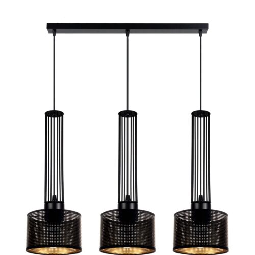 Potrójna lampa wisząca ELIS 15 – stylowy design i efektowne oświetlenie. Potrójna lampa wisząca ELIS 15 z perforowanymi kloszami, czarna, nowoczesny design.