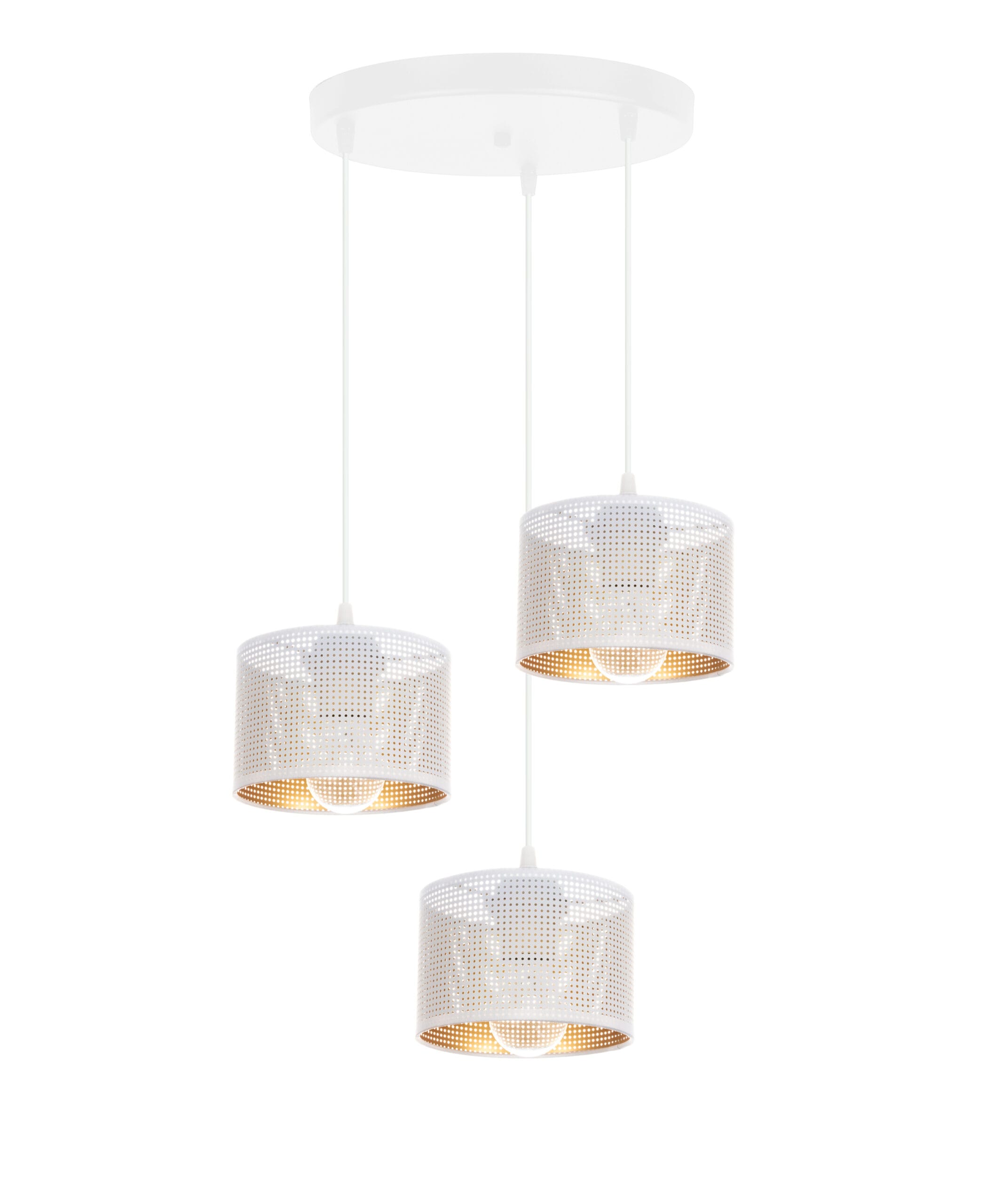 Lampa sufitowa ALDO 15 asymetria potrójna z trzema abażurami w kolorze biało-złotym