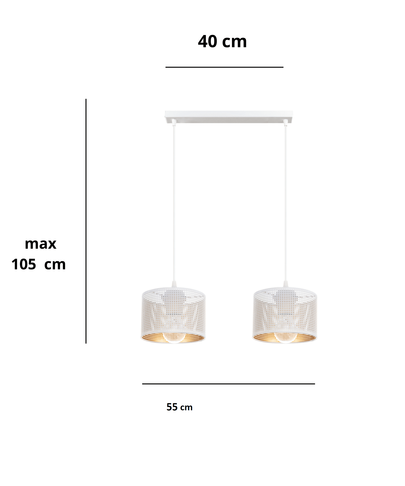 Lampa sufitowa ALDO 15 podwójna 55 z dwoma abażurami - wymiary