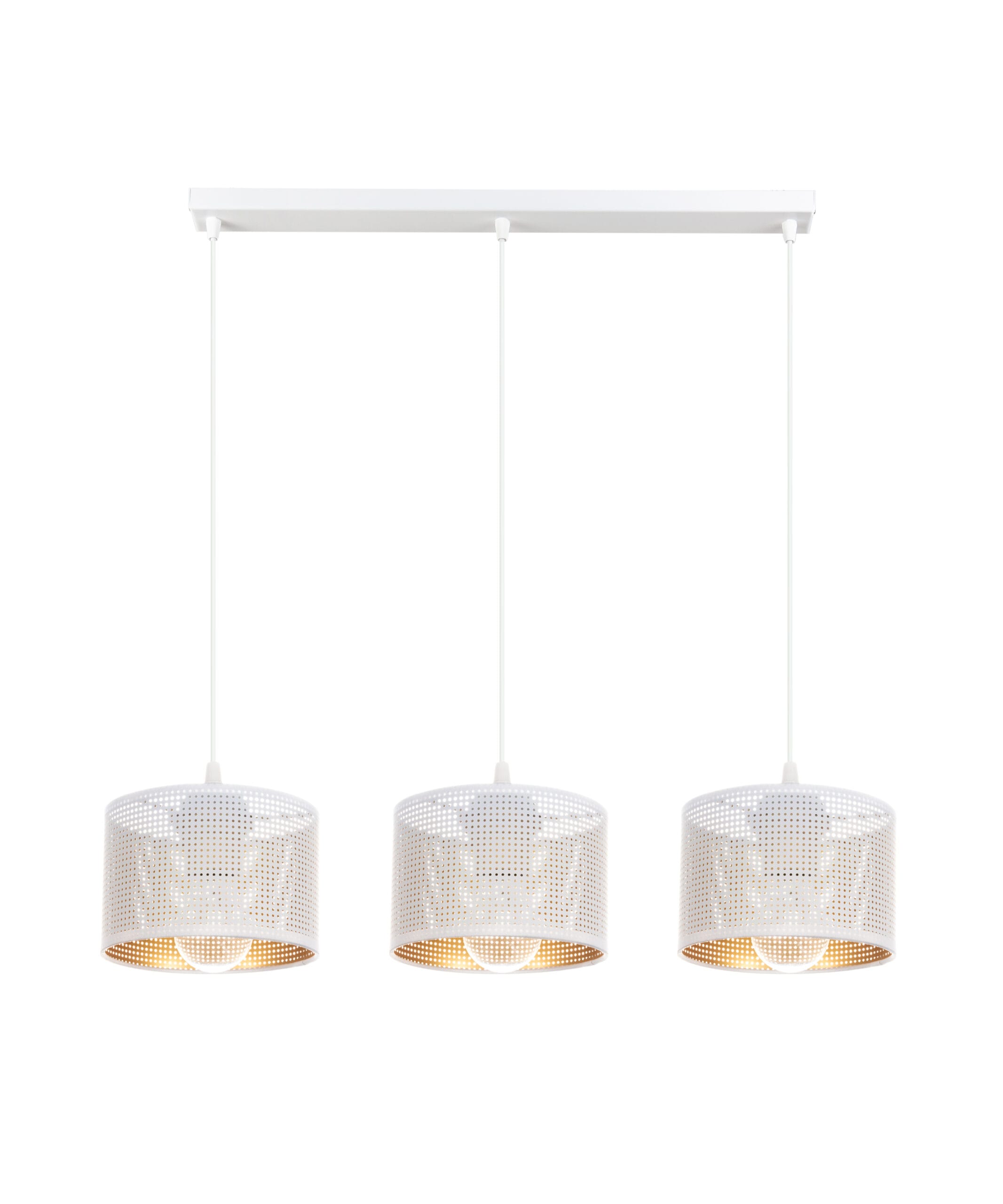 Lampa sufitowa ALDO 15 potrójna 70 z trzema abażurami w kolorze biało-złotym Lampa sufitowa ALDO 15 potrójna 70 z trzema abażurami w kolorze biało-złotym