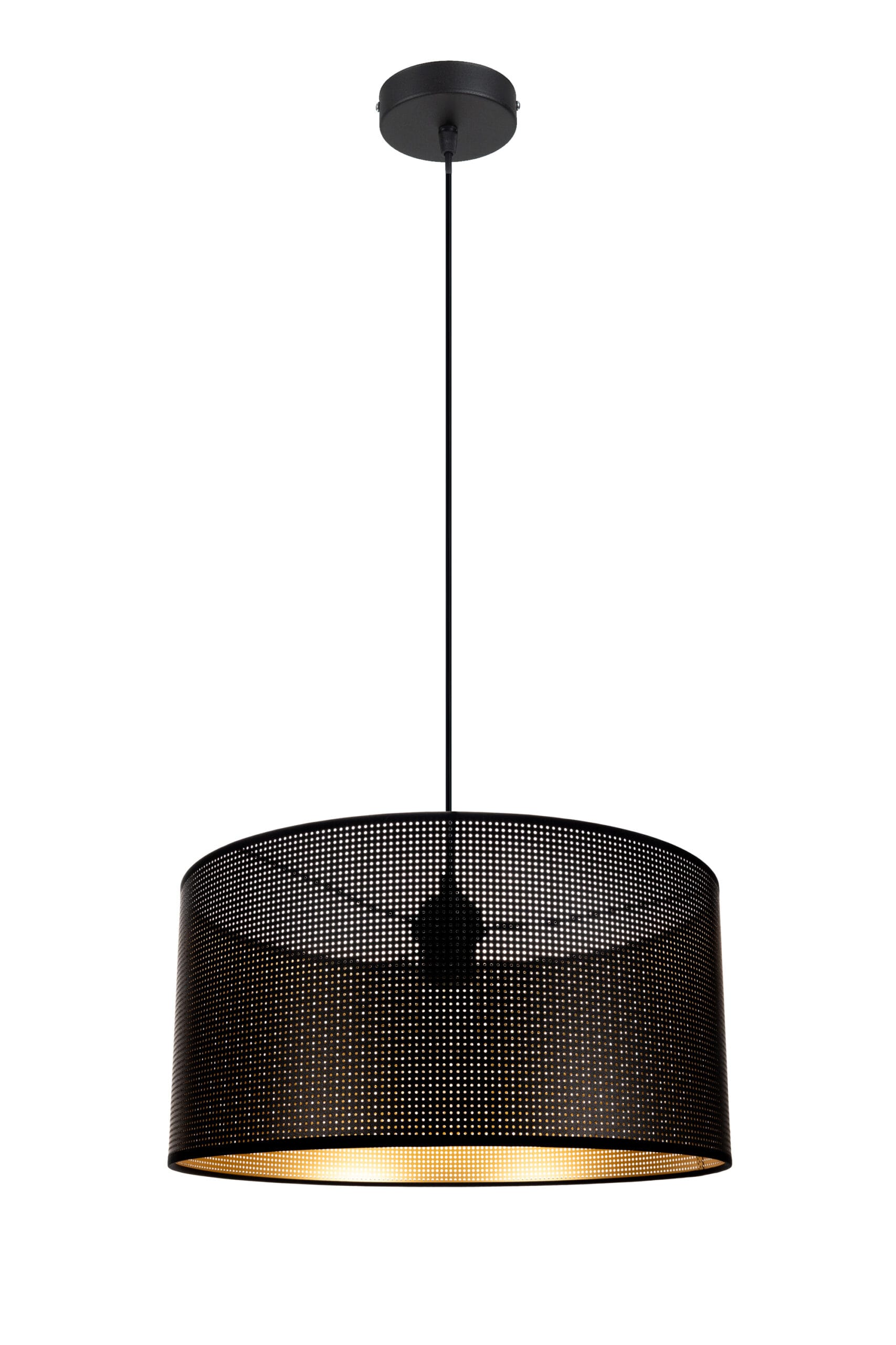 Lampa sufitowa ALDO 40 pojedyncza czarna z perforowanym abażurem w kolorze czarno-złotym Lampa sufitowa ALDO 40 pojedyncza czarna z perforowanym abażurem w kolorze czarno-złotym