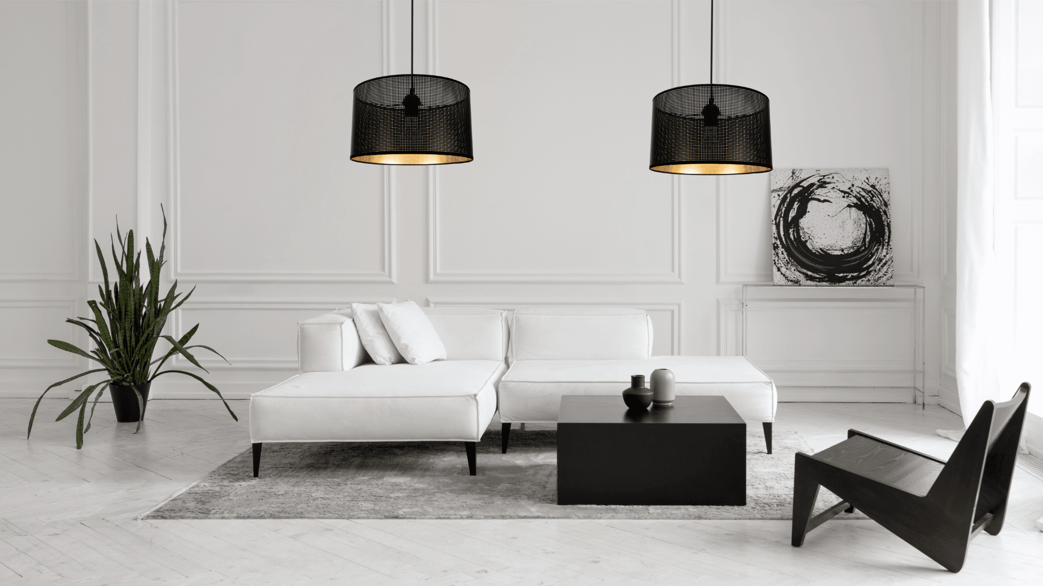 Lampa sufitowa ALDO 400 podwójna czarna z regulowanym przewodem - aranżacja wnętrza