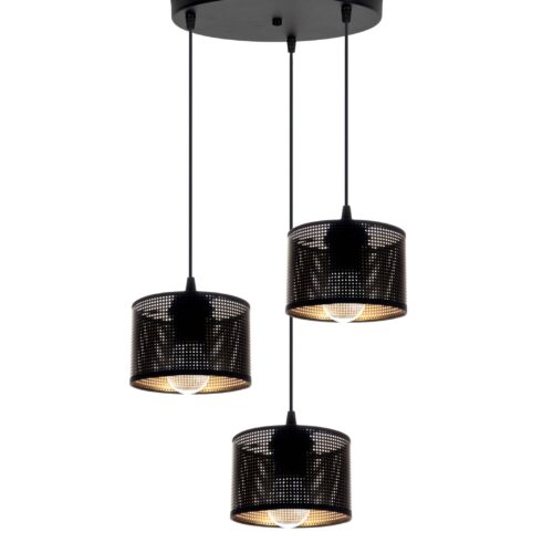 Lampa Aldo 15 asymetria potrójna czarna 40 cm Widok z przodu lampy Aldo 15 asymetria potrójna czarna z trzema kloszami