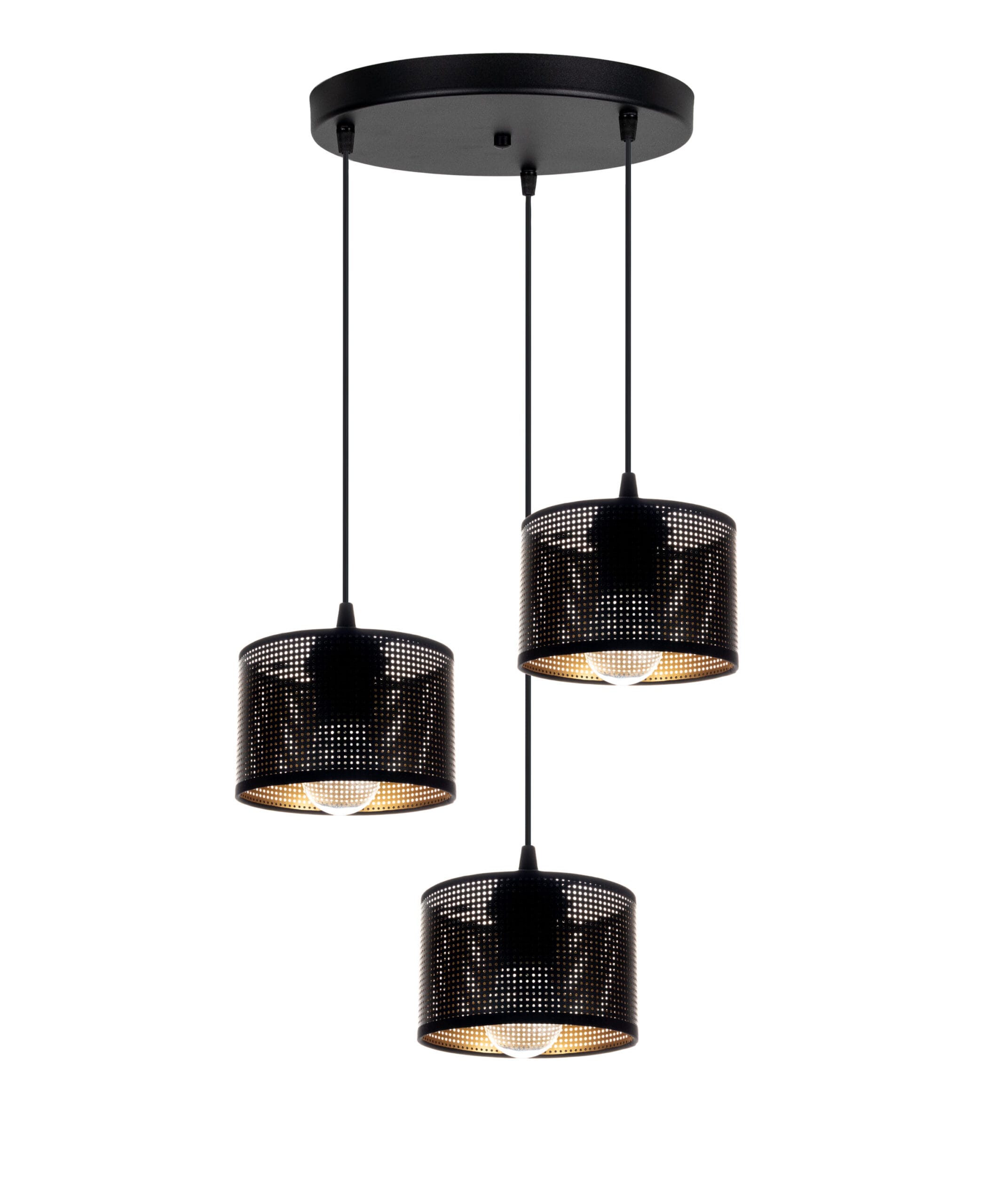 Widok z przodu lampy Aldo 15 asymetria potrójna czarna z trzema kloszami