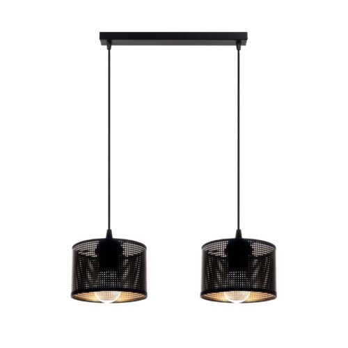 Lampy sufitowa Aldo 15 podwójna czarna z perforowanymi kloszami Widok lampy sufitowej Aldo 15 podwójna czarna z perforowanymi kloszami