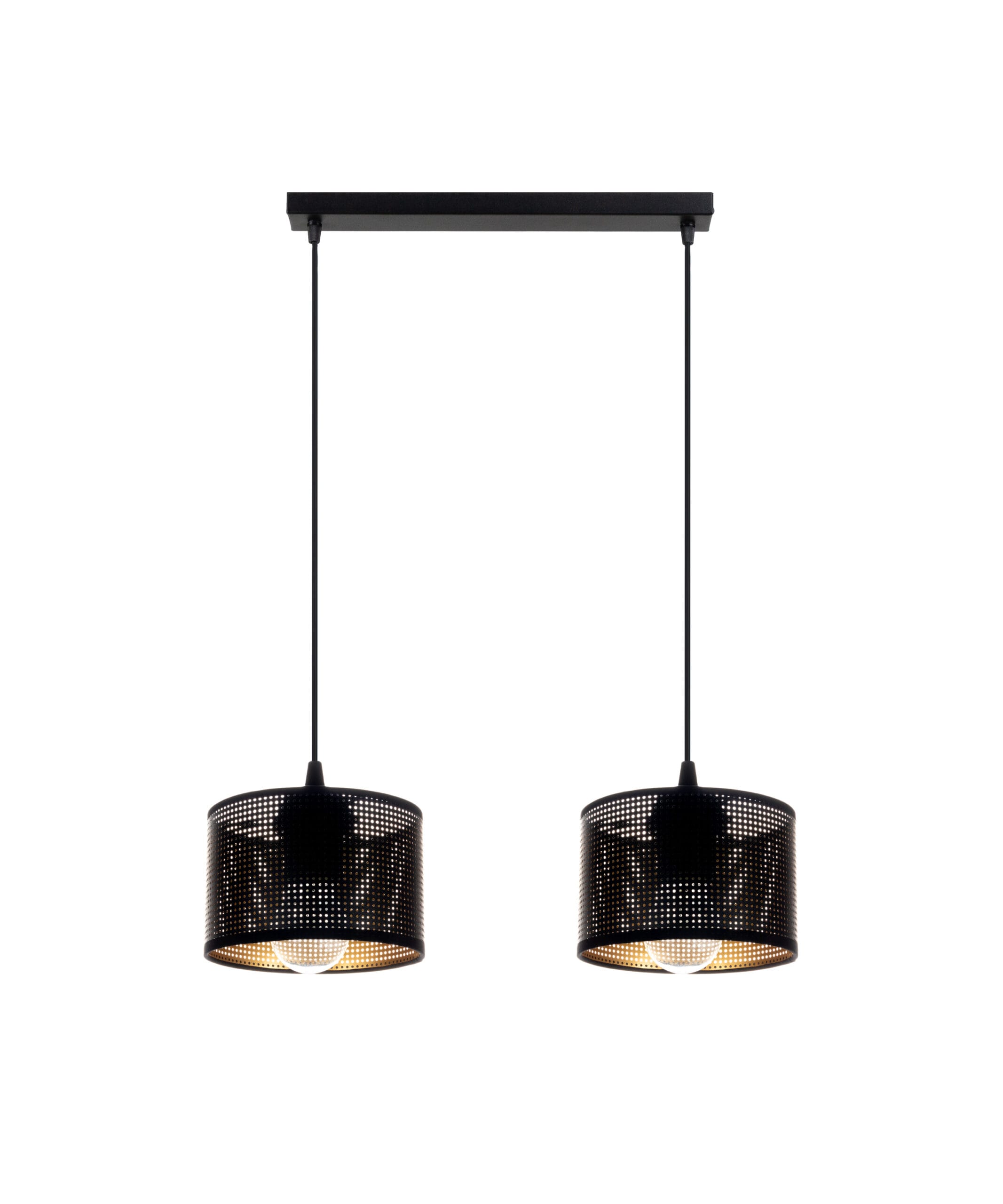 Lampy sufitowa Aldo 15 podwójna czarna z perforowanymi kloszami Widok lampy sufitowej Aldo 15 podwójna czarna z perforowanymi kloszami