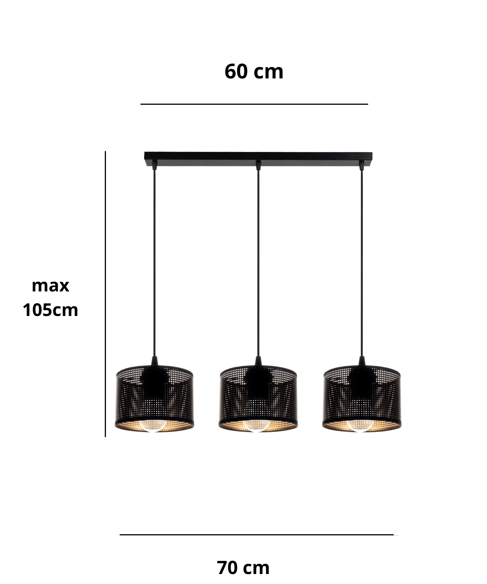 Lampa sufitowa ALDO 15 potrójna 70 czarno-złota-wymiary