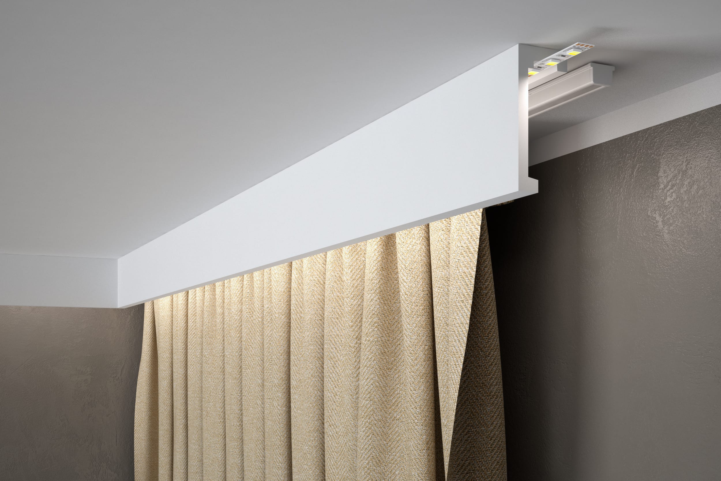 Maskownica karnisza QL026 – elegancka biała maskownica do karnisza sufitowego z podświetleniem LED